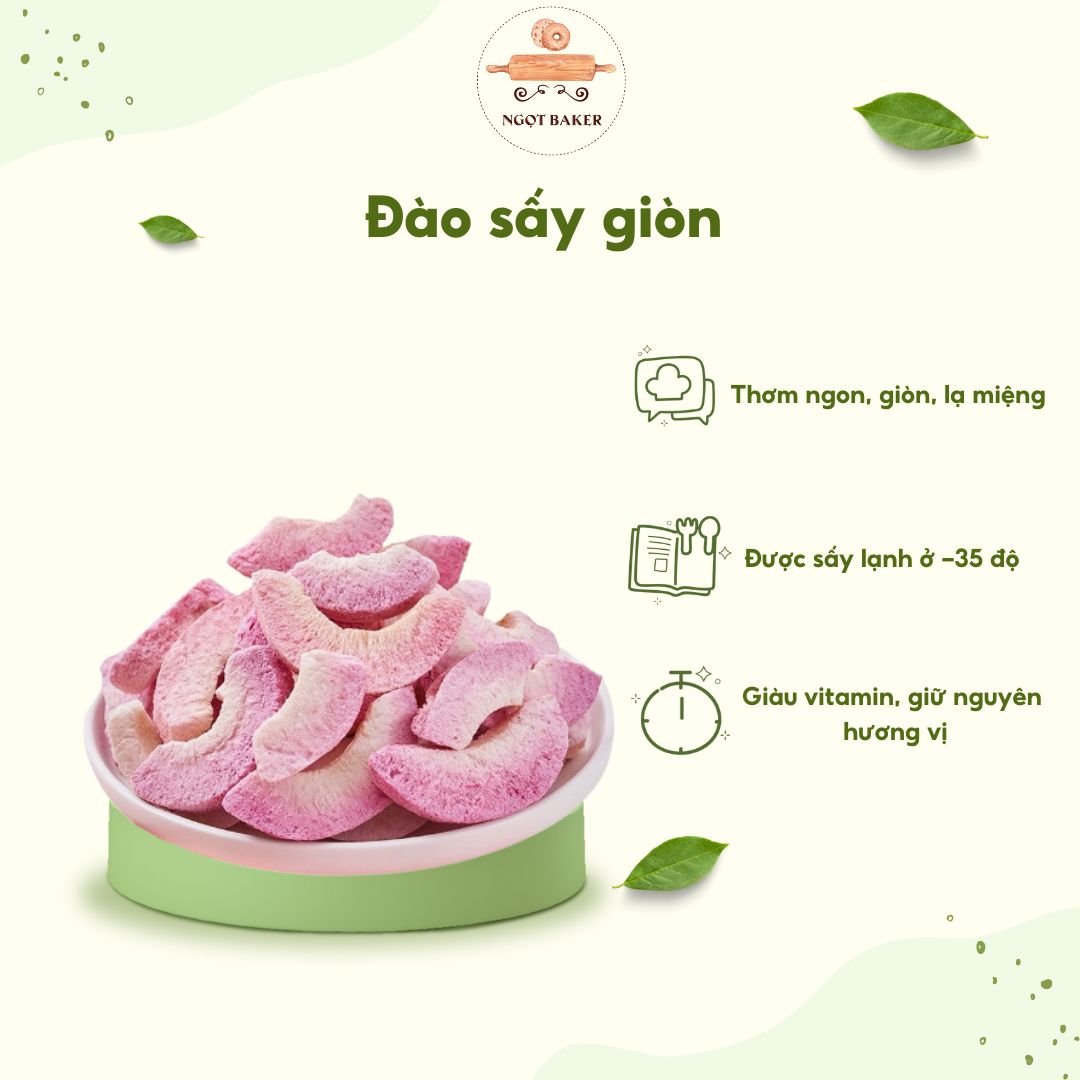 Đào sấy giòn, nguyên liệu làm kẹo nougat, trang trí bánh gói 100g