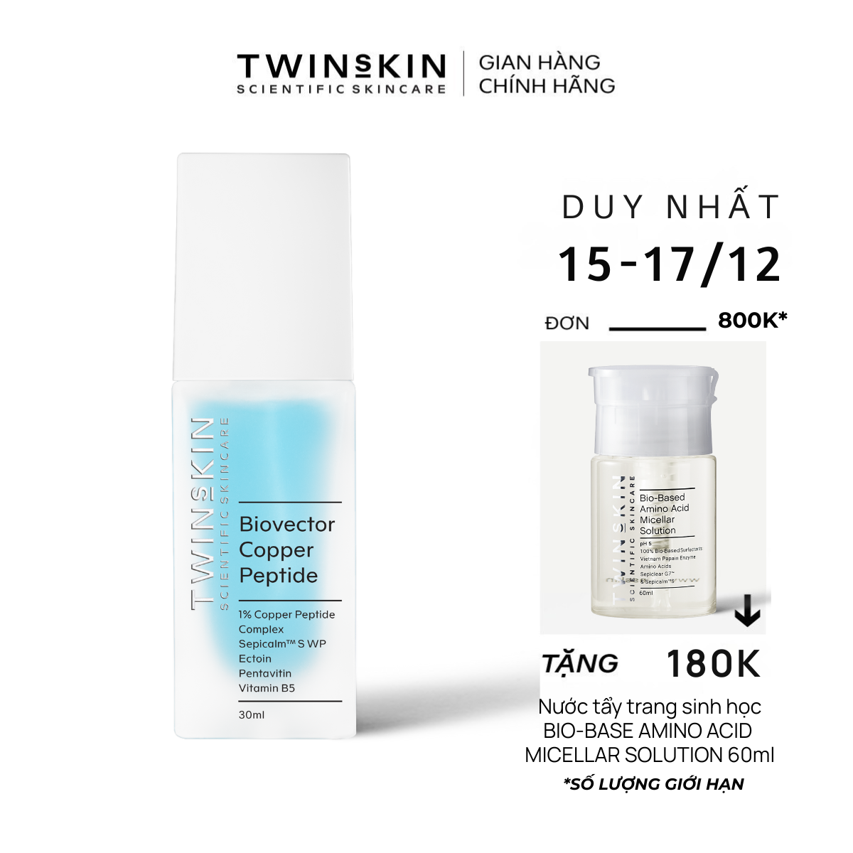  HOÀN TIỀN 15% - BIOVECTOR COPPER PEPTIDE - Tinh chất phục hồi da toàn diện giảm kích ứng ngừa oxy hóa và giảm sẹo sau mụn 10ml & 30ml 