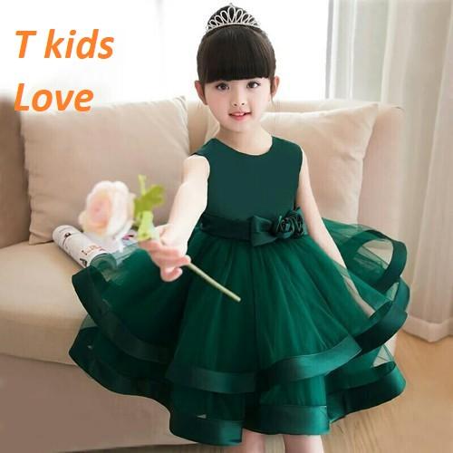 Đầm bé gái cao cấp cho bé gái từ 3 tuổi đến 12 tuổi và từ 9kg đến 40kg - Xanh rêu hồn nhiên