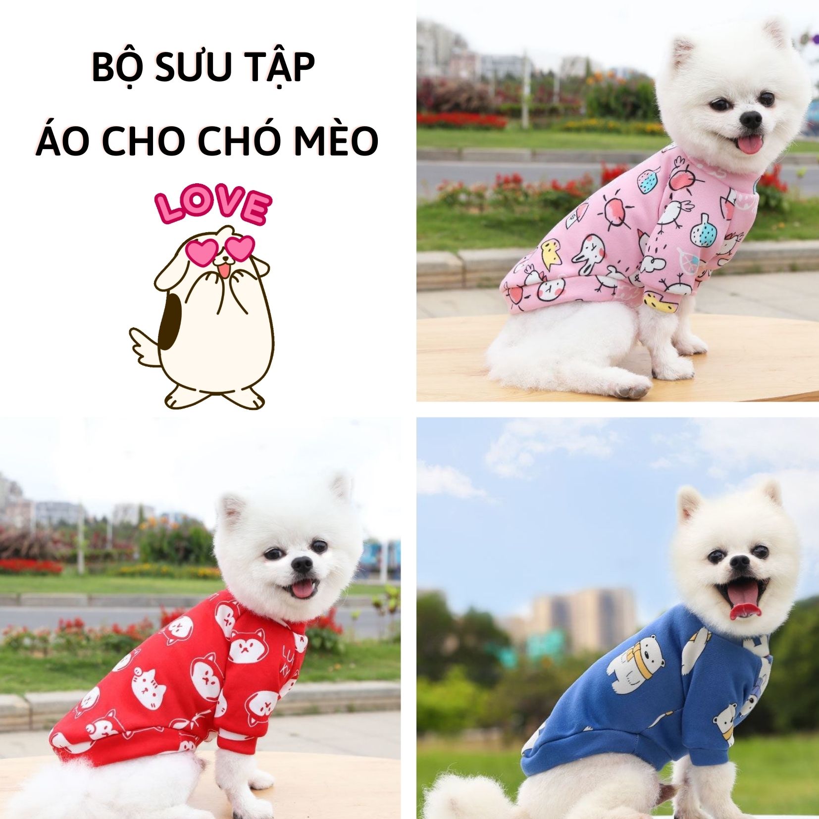 Áo nỉ ấm áp cho chó mèo, áo chó mèo hoạ tiết đáng yêu giá rẻ