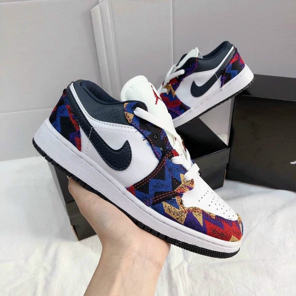 Giày jordan cổ thấp nam nữ, giày sneaker jd1 thổ cẩm thời trang cao cấp hottrend