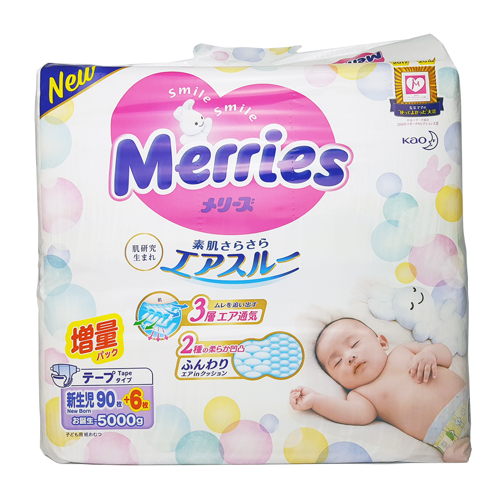 Tã Dán Bỉm Merries Size Newborn NB 90+6 Miếng Cho Bé Dưới 5kg Nội Địa Nhật Bản, Bỉm Merries Cộng Miếng, Bỉm Nhật, Bỉm Size Newborn, Bỉm Mỏng Thấm Hút Tốt