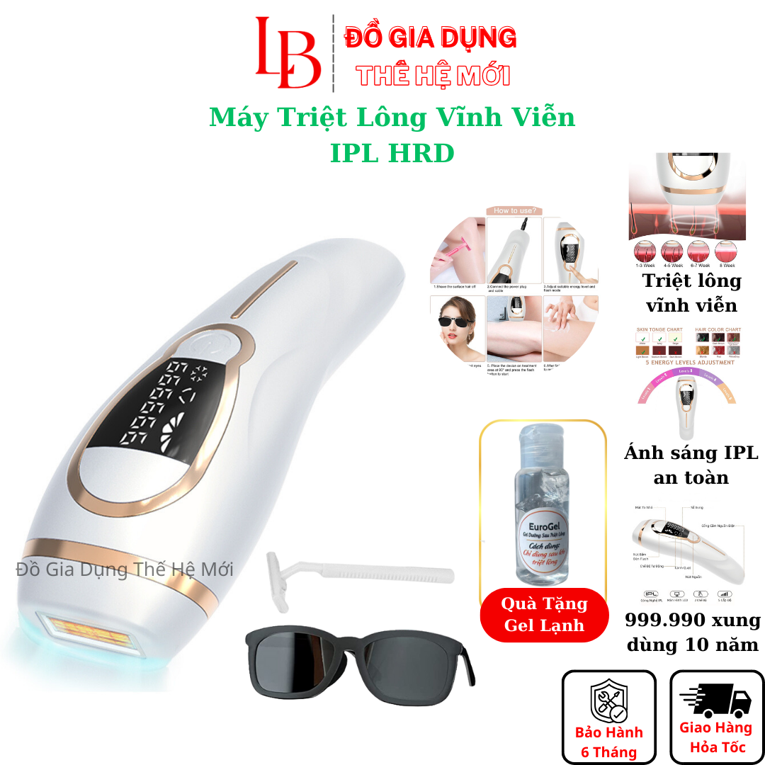 Máy triệt lông cầm tay IPL HRD, máy triệt vĩnh viễn lông tay, lông nách, vùng kín công suất lớn bản 2024