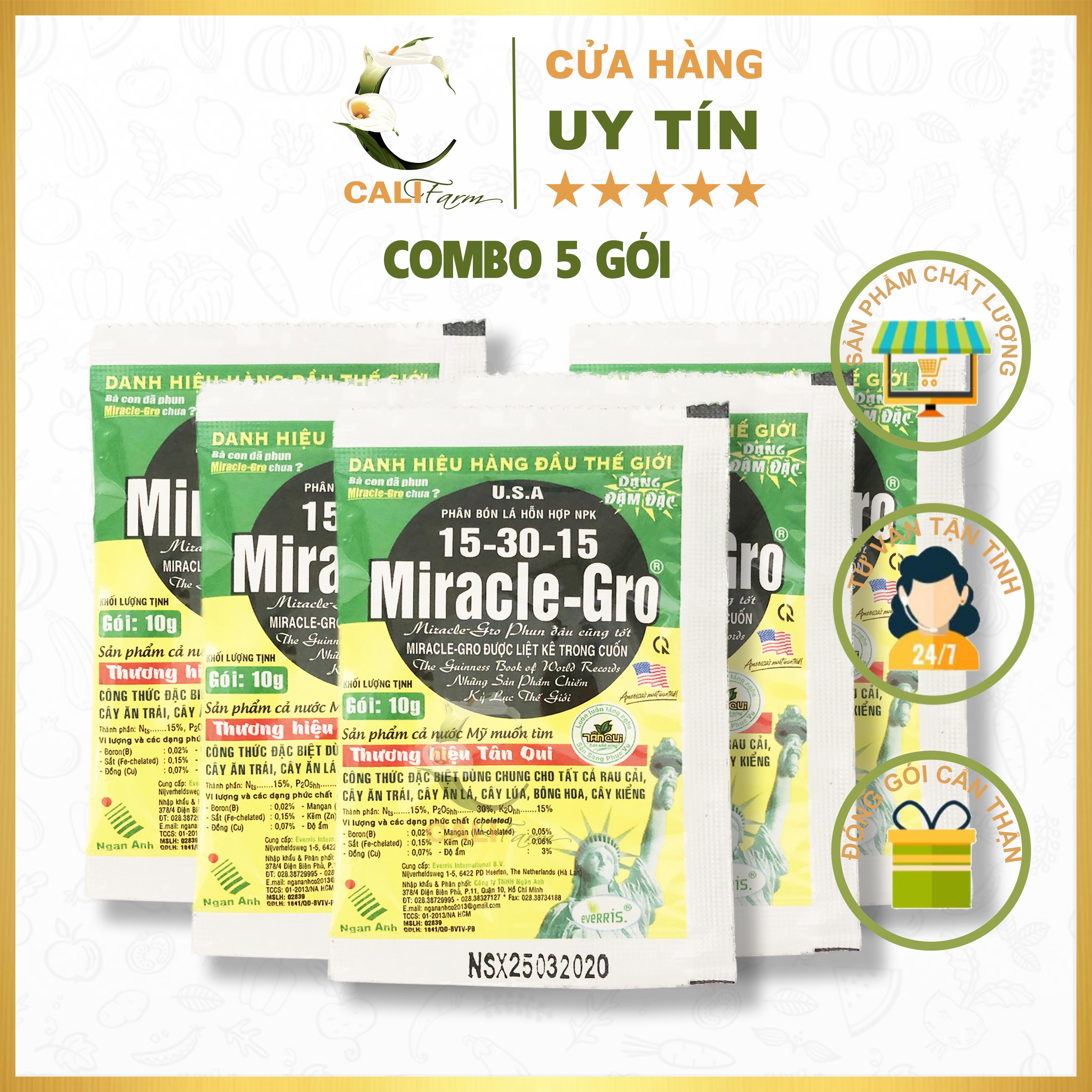 5 gói Phân bón lá Miracle Gro 15-30-15 chuyên dùng hoa kiểng