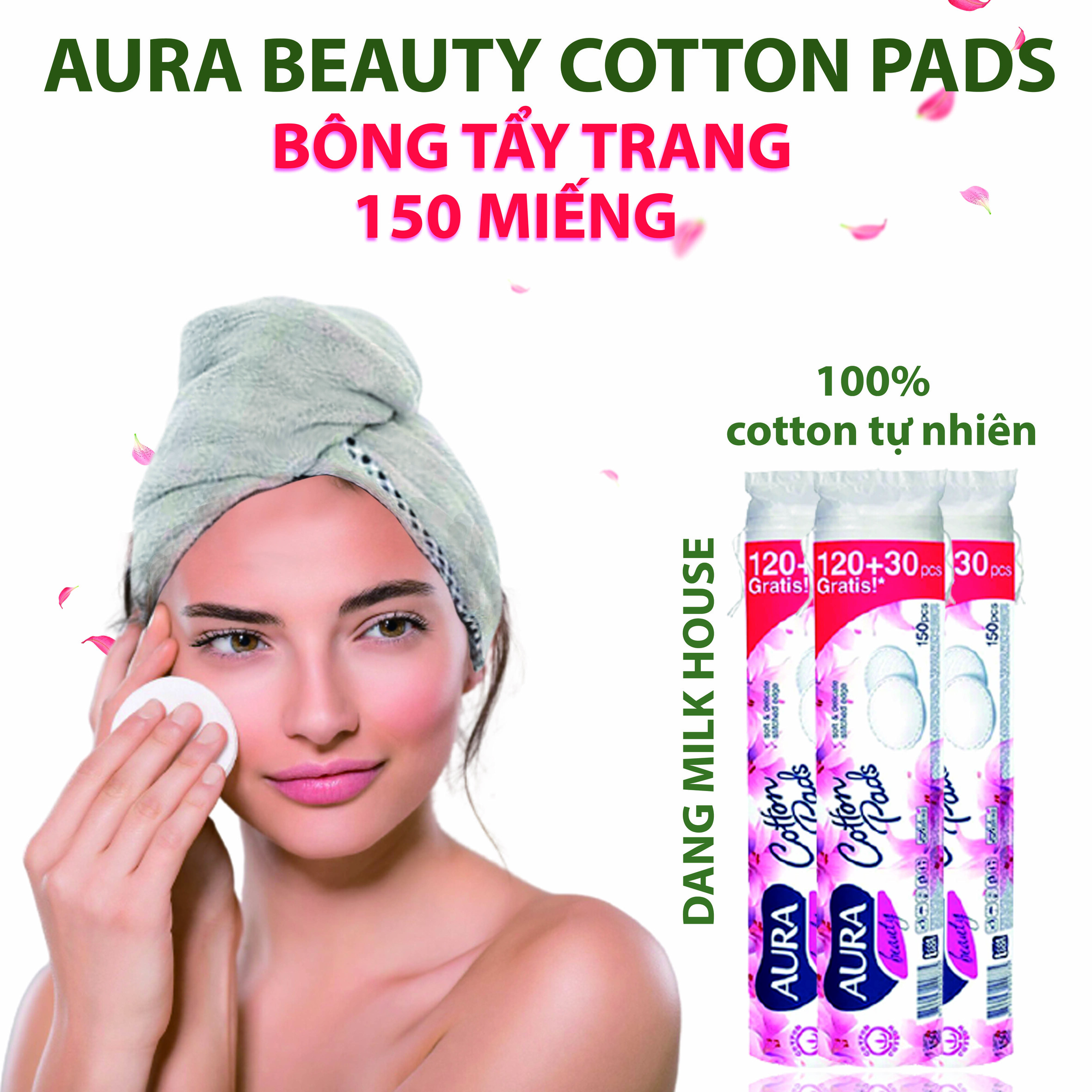 Bông tẩy trang cao cấp aura beauty 150 miếng