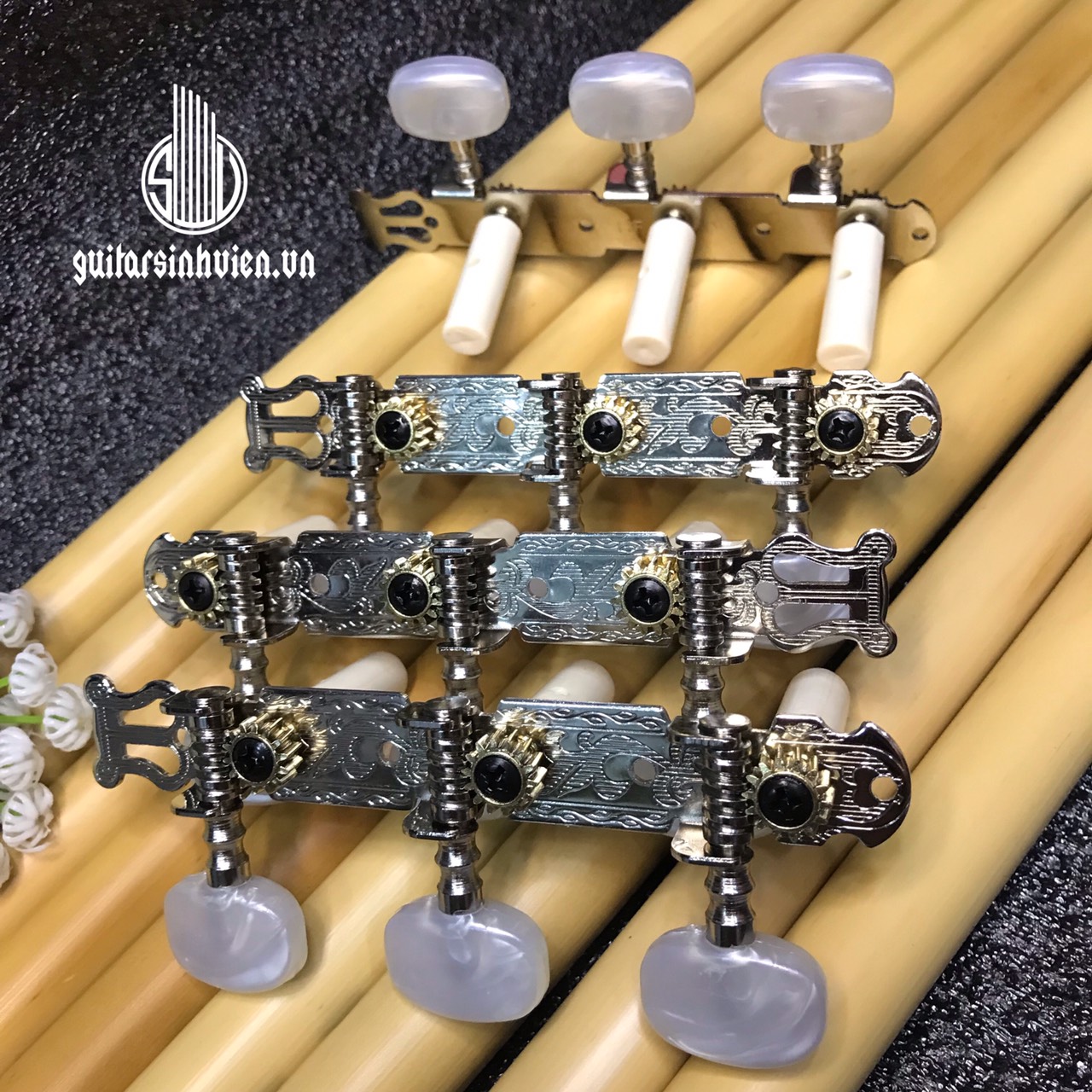 Khóa đàn guitar classic không rỉ - Tặng 1 pick Alice - Khóa si bọc đầu nhựa chắc chắn -  Kèm chốt dễ lắp tại nhà