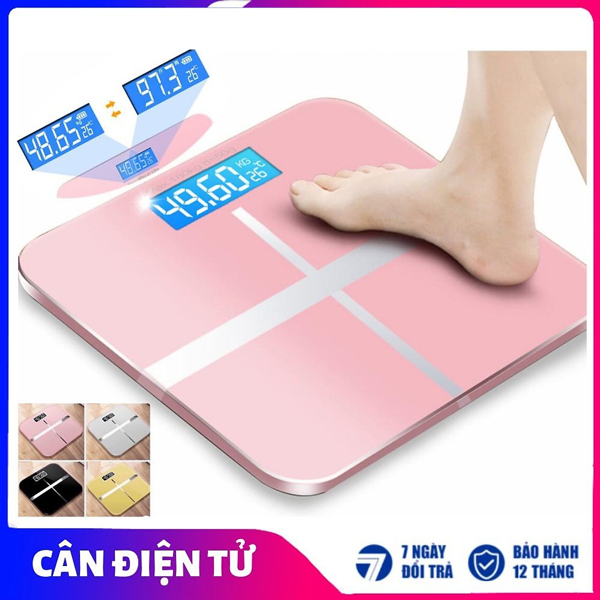 Cân điện tử sức khỏe hình chữ thập, cân điện tử sức khỏe mặt kính cường lực cao cấp có màn hình led