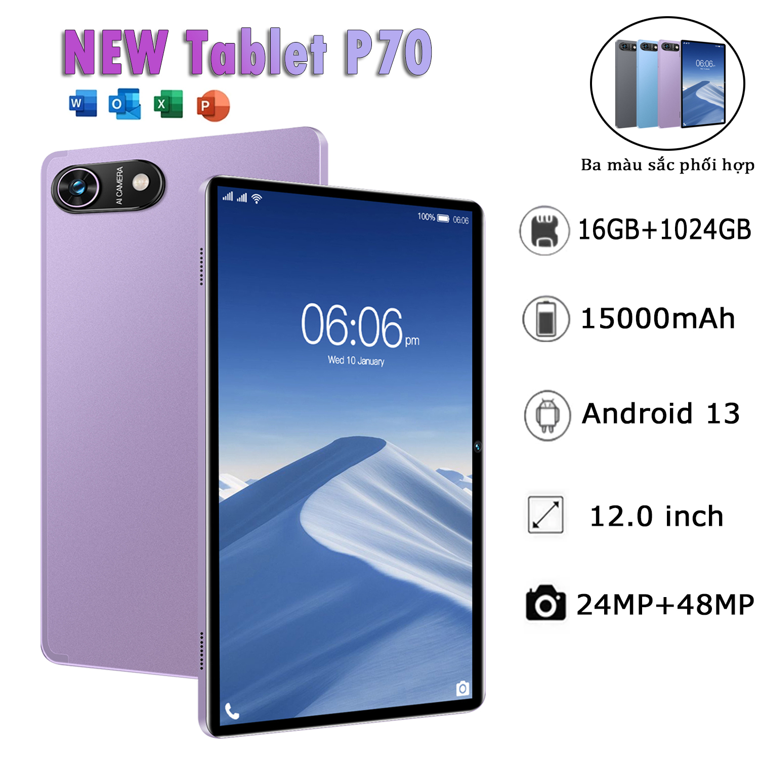 Brand New Tablet P70 Ram 16Gb Rom 1024Gb Android 13 12-Inch Screen 24Mp 48Mp 15000Mah Battery Snapdragon 888 Processor High Scan Rate 60Hz Comes with 6 Free Gifts Supports 3/4/5g Mobile Network, Wifi, Bluetooth, Gps and Other Features.