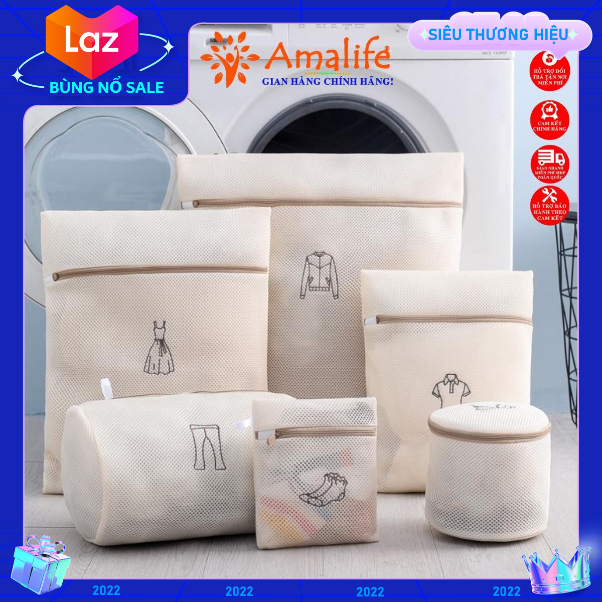 SET 6 túi giặt 2 lớp bảo vệ quần áo, đồ lót dùng cho máy giặt - nhiều kích thước lựa chọn - Kalpen