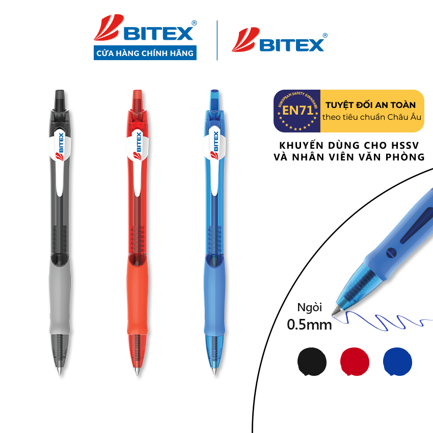 Bút gel bitex g07 0.5mm màu đỏ, đen, xanh
