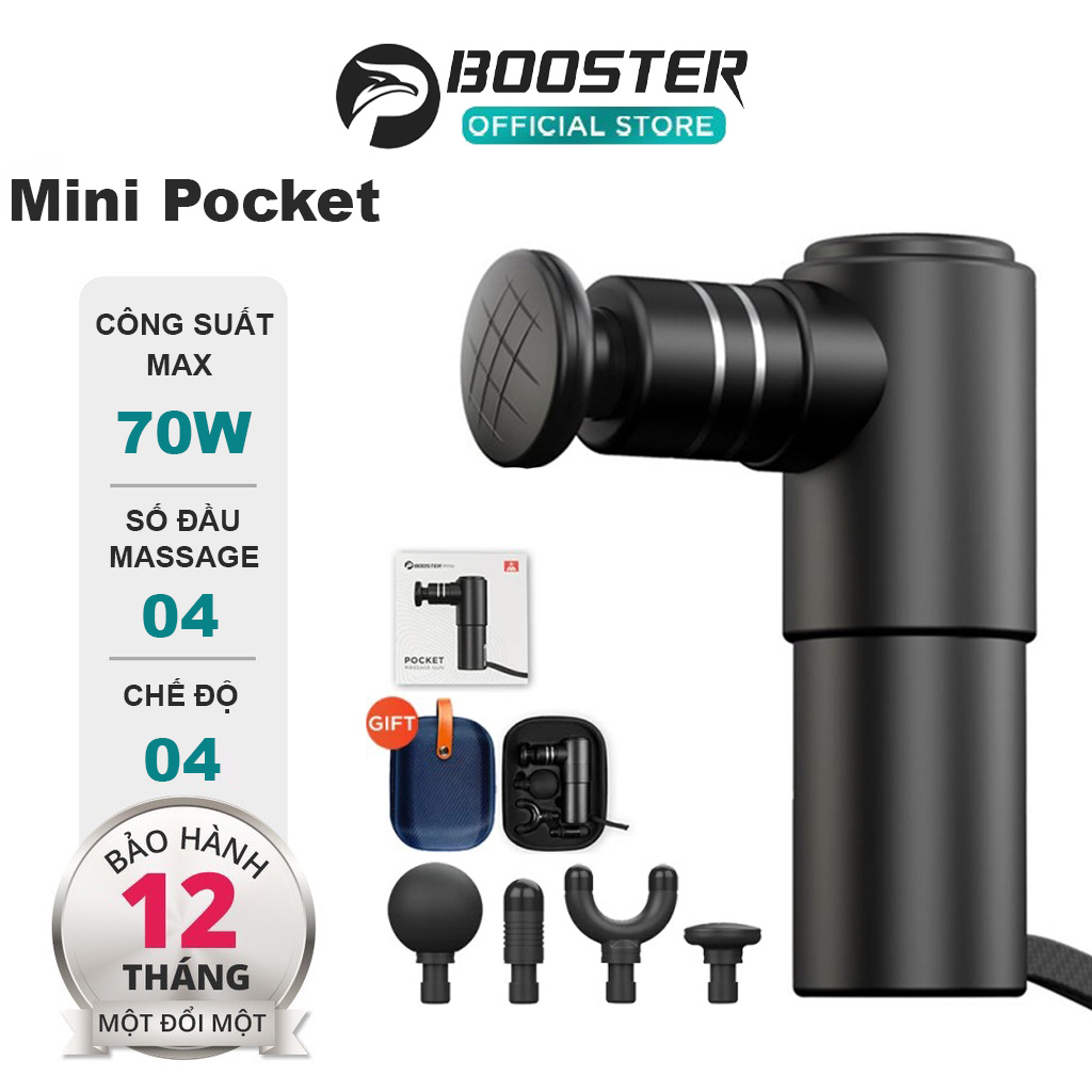 TẶNG TÚI ĐỰNG - BOOSTER MINI POCKET - Máy massage gun, Súng massage cầm tay toàn thân, giảm đau căng cơ Booster MINI Pocker điều chỉnh 4 tốc độ kèm hộp đựng - Hãng phân phối chính thức