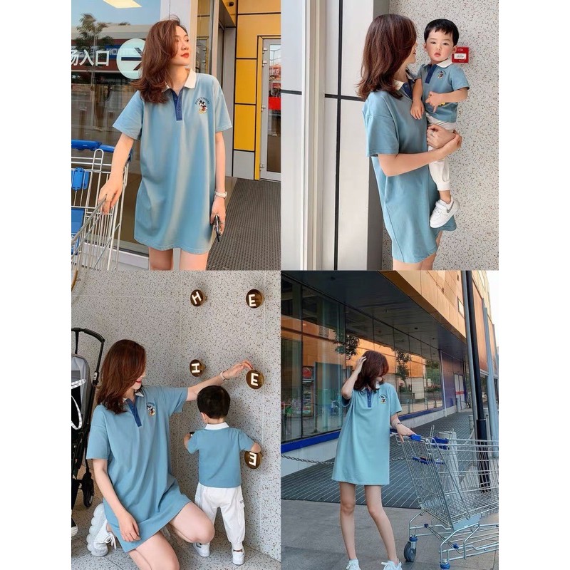 Set gia đình áo váy xanh micky mouse