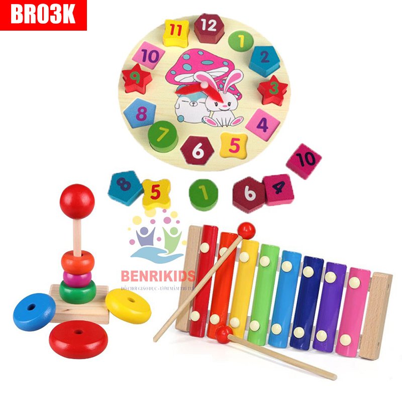 Đồ Chơi Trẻ Em Bộ 3 Món Đồ Chơi Gỗ BR03K Cho Bé Từ 1 Đến 5 Tuổi, Đồ Chơi Dạy Trẻ Theo Phương Pháp Montessori