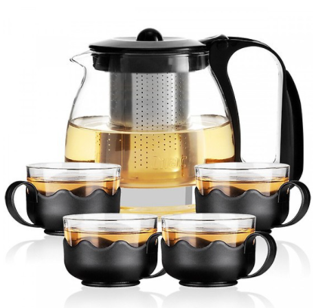 Bộ ấm pha trà thủy tinh kèm 4 tách lưới lọc inox 304 không gỉ