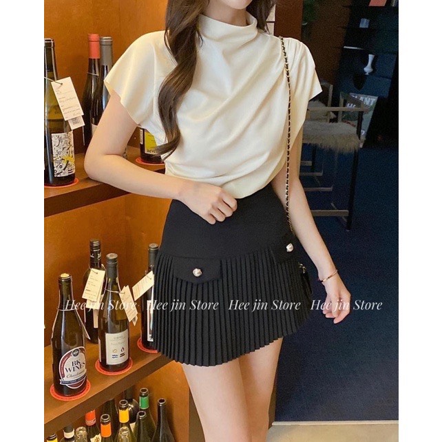 Áo thun cộc tay, áo len cộc tay li vai cổ 3 phân siêu xinh cực dễ phối đồ