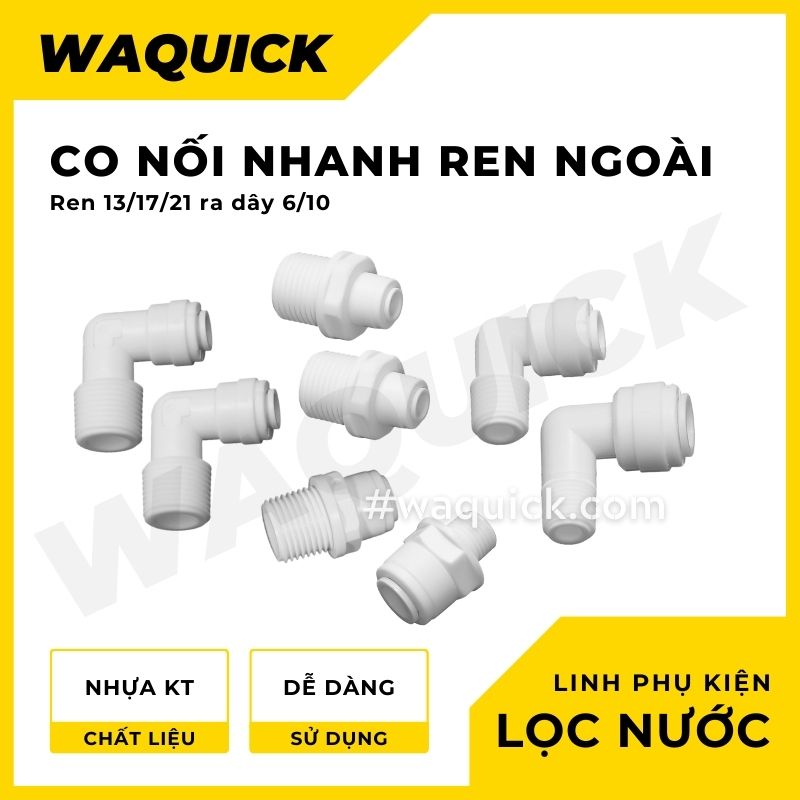 Co nối nhanh ren ngoài 13/17/21 ra dây 6 hoặc ren ngoài 13/17/21 ra dây 10 dùng trong máy lọc nước - Hàng chính hãng