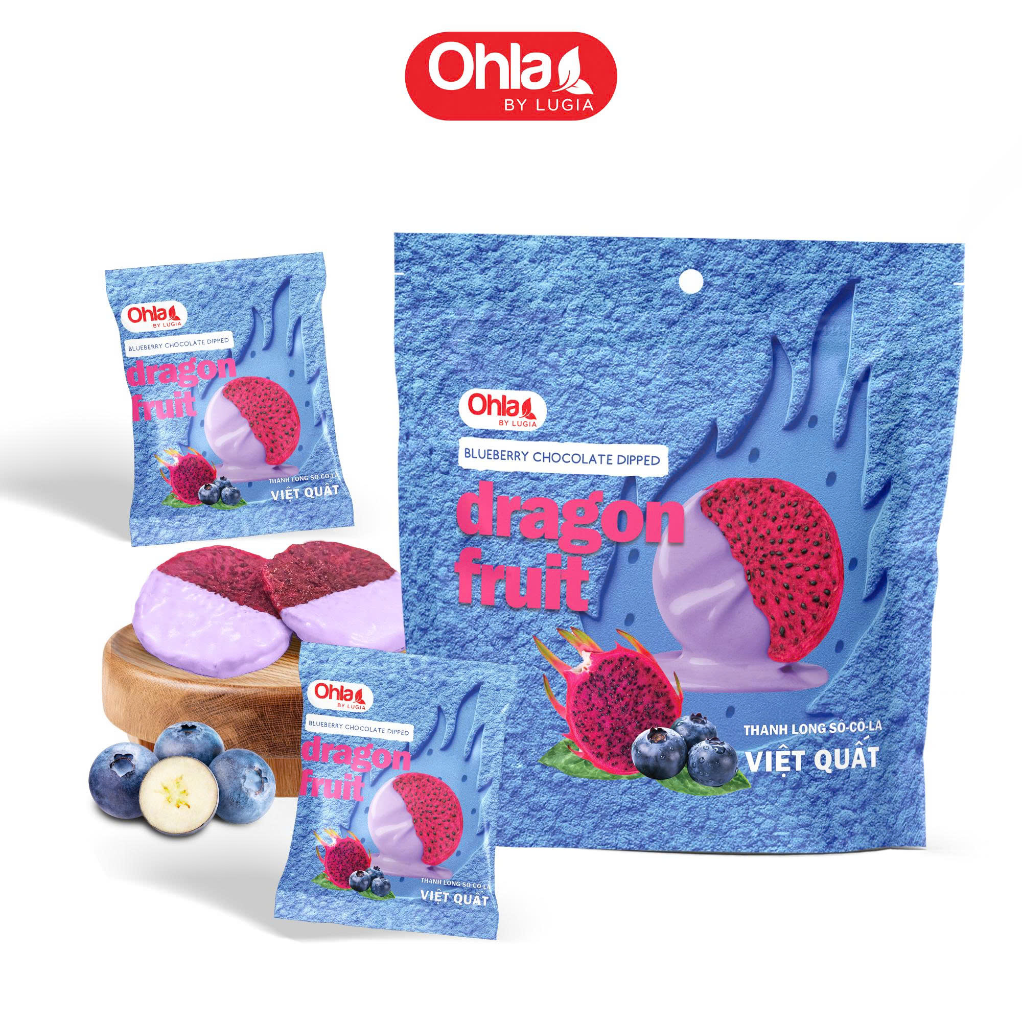 Thanh long sấy dẻo nhúng sô-cô-la việt quất Ohla 100g - Đặc sản cao cấp