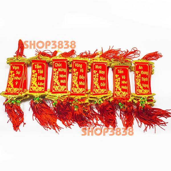 Bộ 10 dây liễng đỏ chúc tết treo trang trí cây mai , đào , tắc đón tết