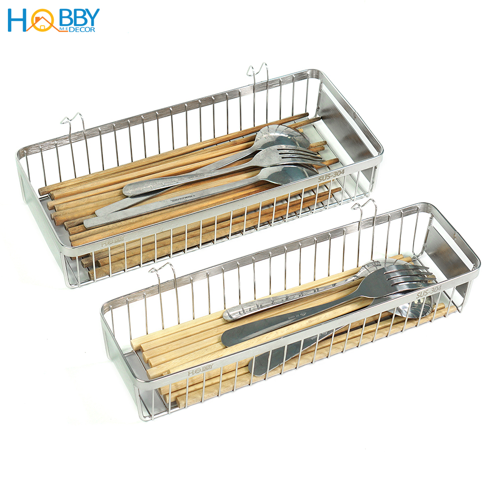 Khay đựng đũa muỗng có 2 móc treo inox 304 Hobby Home Decor KM