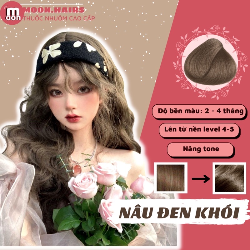 Thuốc nhuộm tóc nâu khói đen | nâu đen khói | nâu khói trà | tặng vitamin e, bao tay, mũ trùm