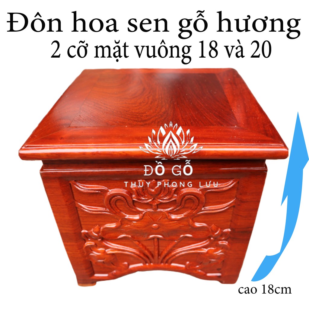 Đôn vuông hoa sen gỗ hương cao cấp