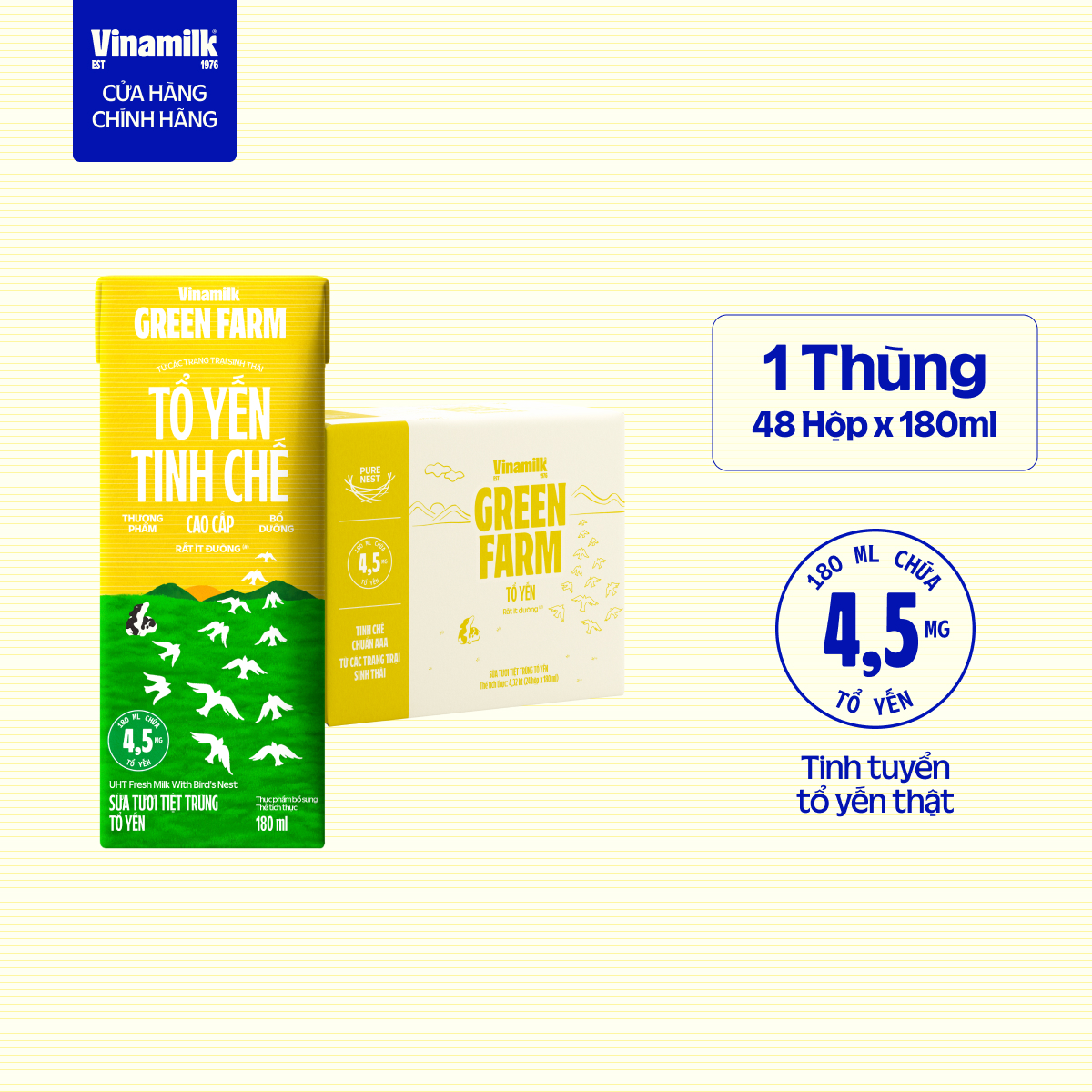  Thùng Sữa Tươi Tiệt Trùng Tổ Yến Vinamilk Green Farm - Thùng 24 hộp 180ml 