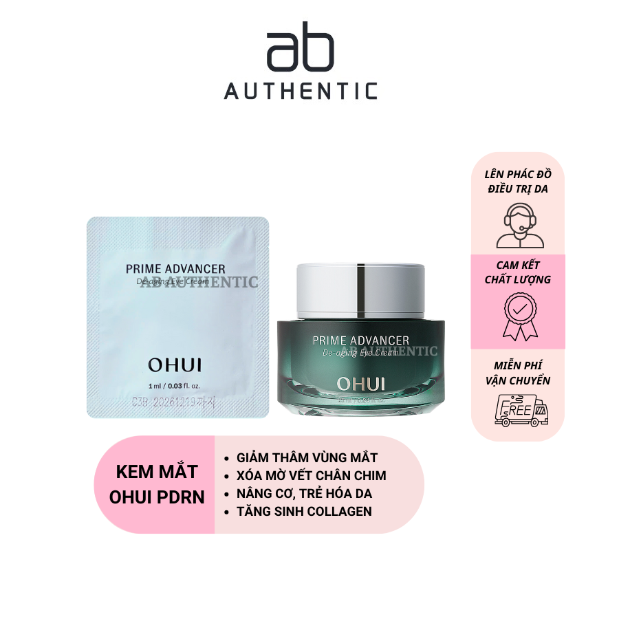 Combo 10 Gói Sample Kem mắt Ohui xanh nâng cơ, mờ nếp nhăn De-aging Eye Cream - AB AUTHENTIC