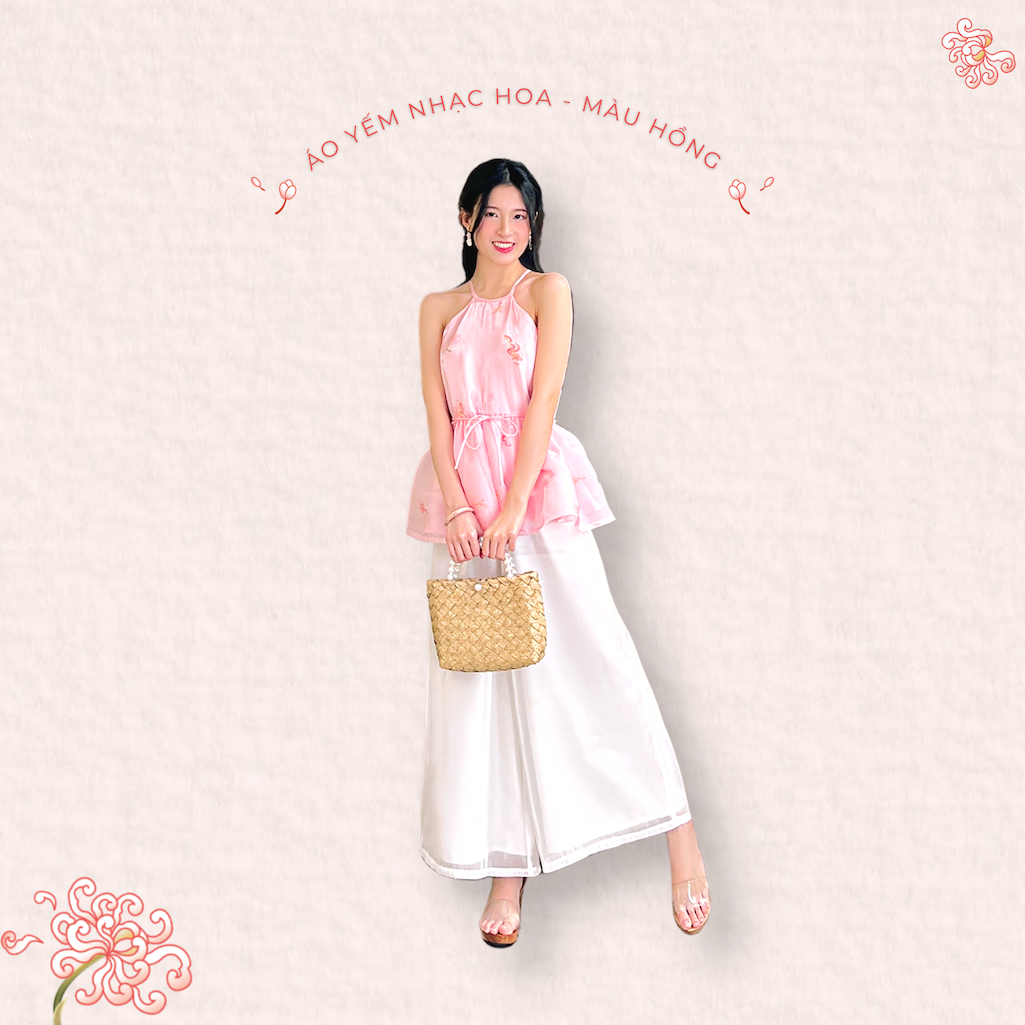Sumire Store Áo yếm xòe organza Nhạc Hoa - Hồng