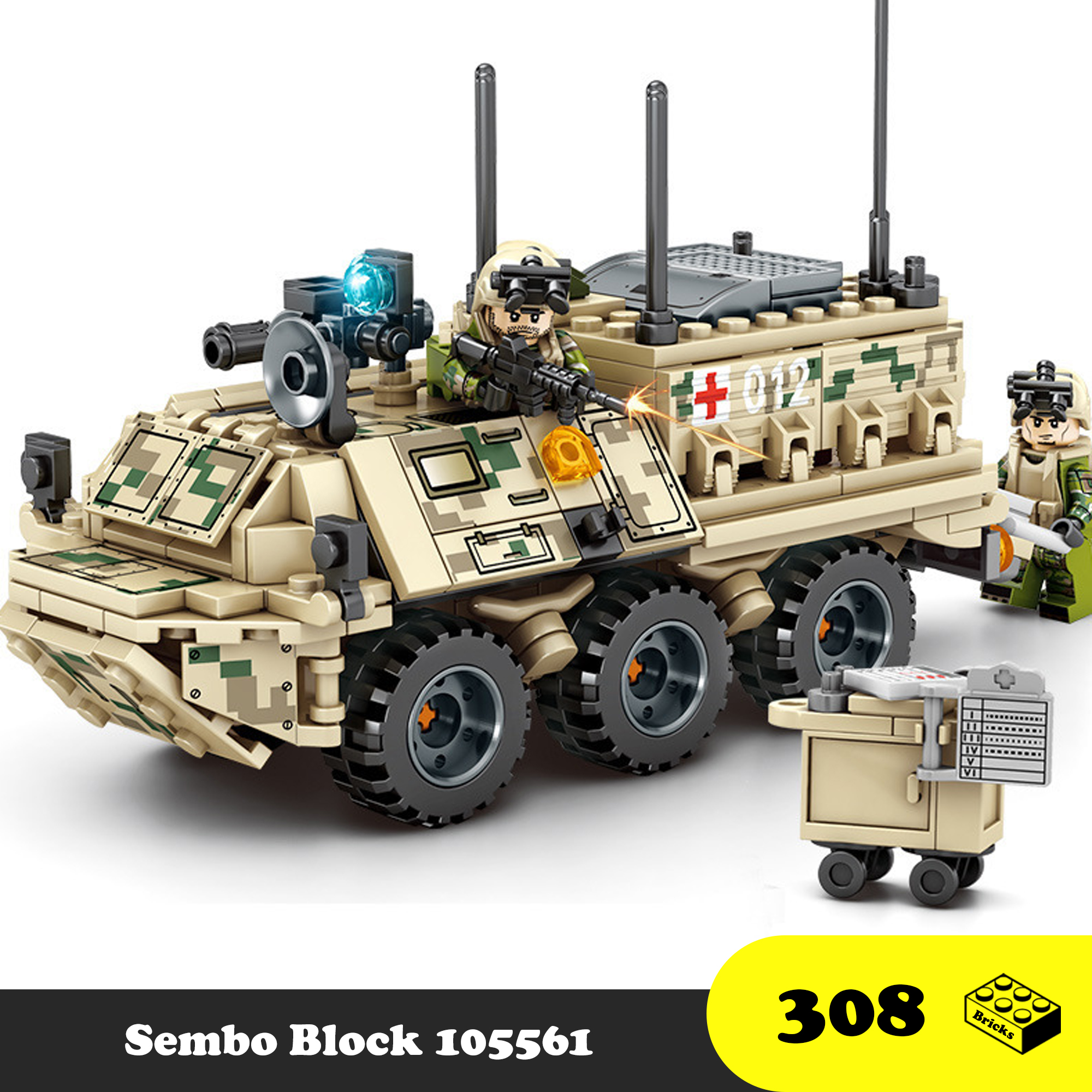 Lego lắp ráp xe cứu thương quân sự bọc thép - lego sembo block 105561 armored ambulance