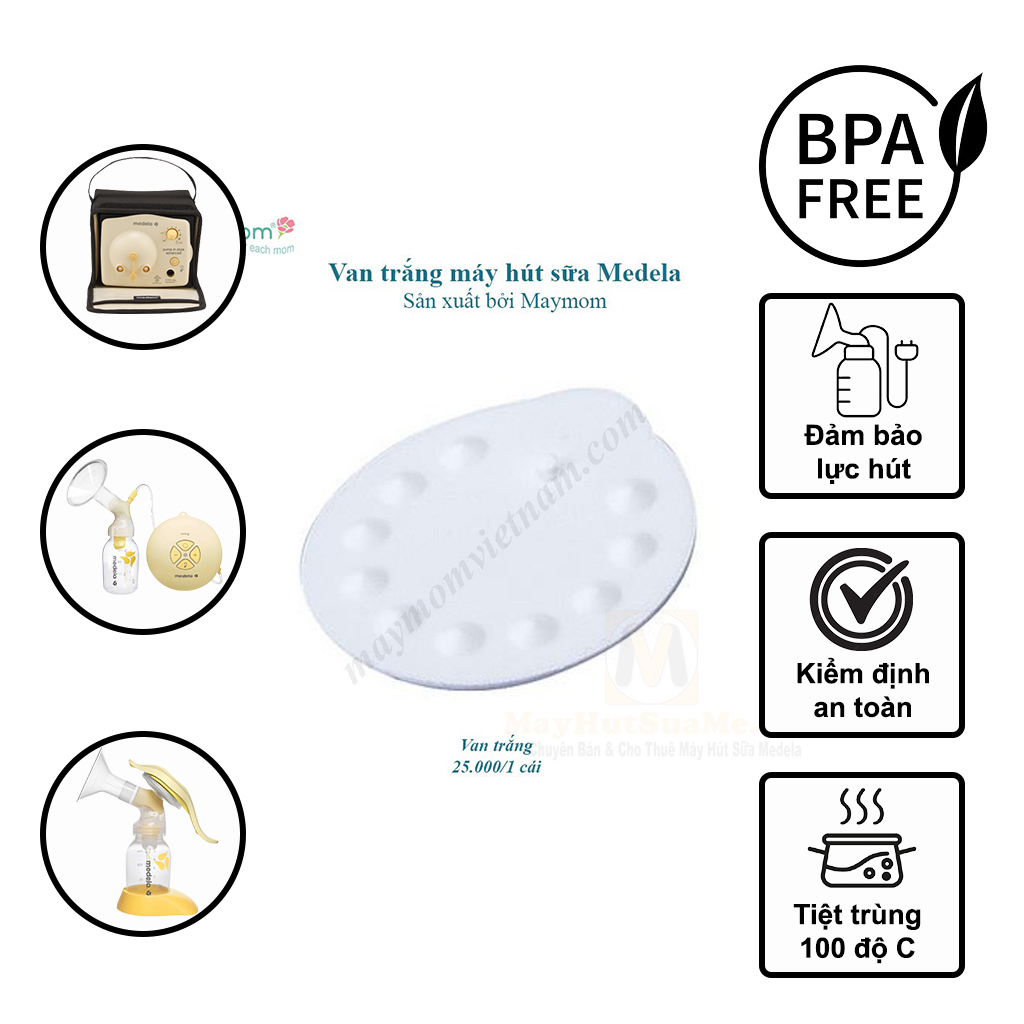 VAN TRẮNG MÁY HÚT SỮA MEDELA SẢN XUẤT BỞI MAYMOM - DÙNG CHO MÁY HÚT SỮA MEDELA PUMP, HARMONY, SWING ĐƠN, SYMPHONY, MINI ELECTRIC