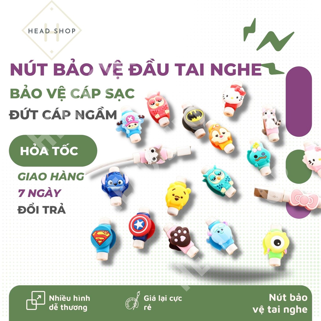 Nút bảo vệ đầu cáp sạc, tai nghe hình thú ngẫu nhiên head shop