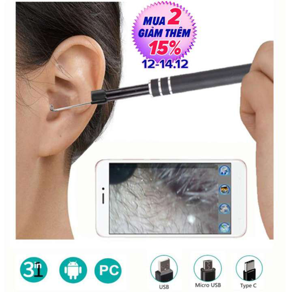 [HCM][Giá Huỷ Diệt] Cây Lấy Ráy Tai Cho Bé Dụng Cụ Hút Ráy Tai Camera Nội Soi Tai Siêu Nét Kèm Bộ Đầu Lấy Ráy Tai Chuyên Nghiệp Có 6 Đèn Led Điều Chỉnh Được. BH 1 ĐỔI 1