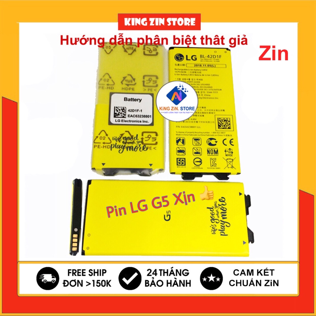 Pin dành cho LG G5 ( Mã BL-42D1F) 2800mAh Chuẩn Zin - Tặng Que chọt sim