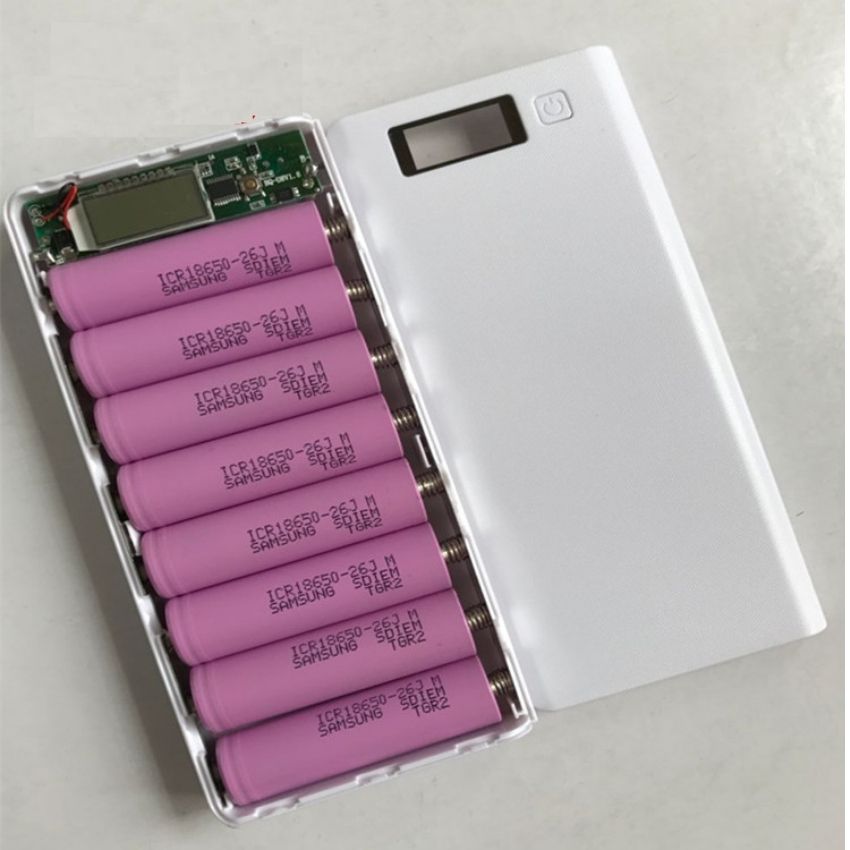(chưa pin) Sạc dự phòng 8 cell dùng pin laptop pin 18650  ,box sạc dự phòng màu trắng loại tốt màn hình LCD hiện thị