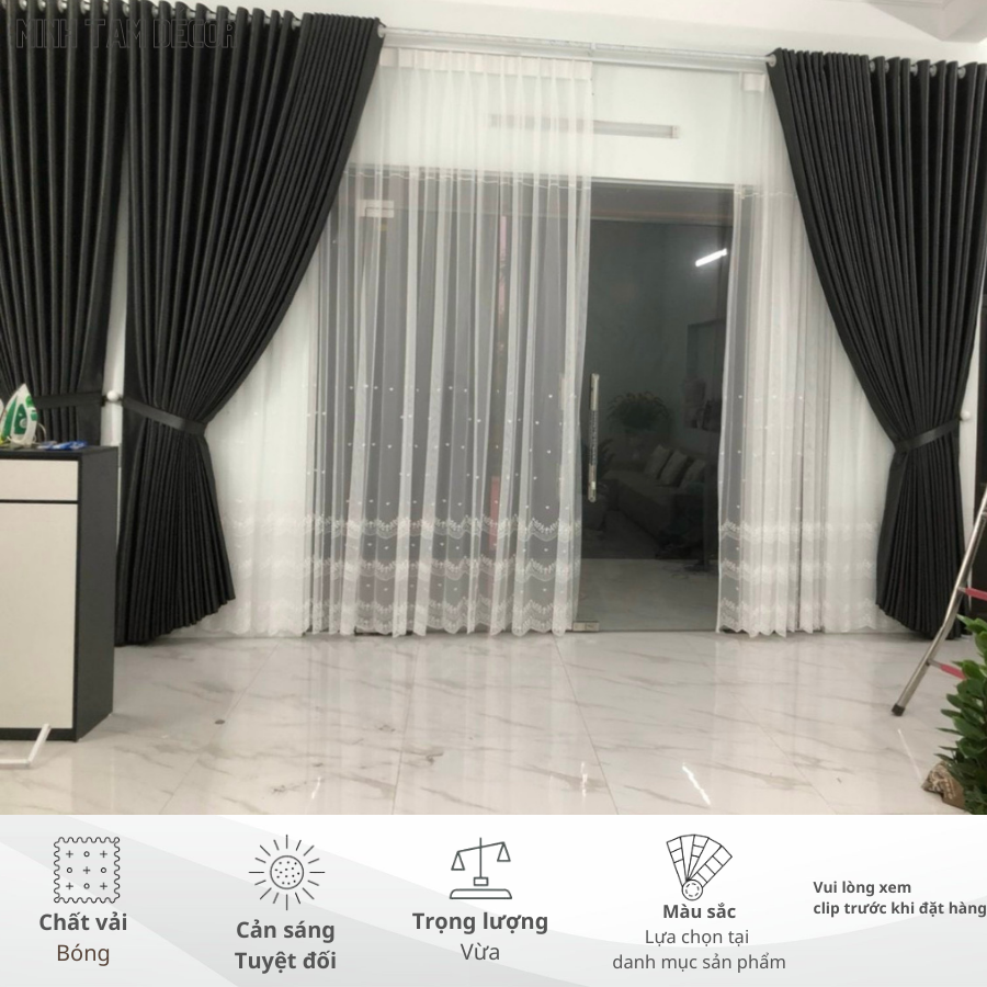 Rèm cửa cao cấp Minh Tâm chống nắng tốt, chất lượng, bền - Màu đen bóng