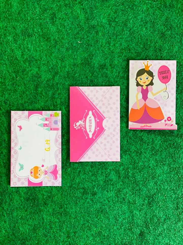 Combo 20 thiệp mời sinh nhật, thôi nôi bé gái. Mẫu công chúa hồng Q19, thiệp 3D