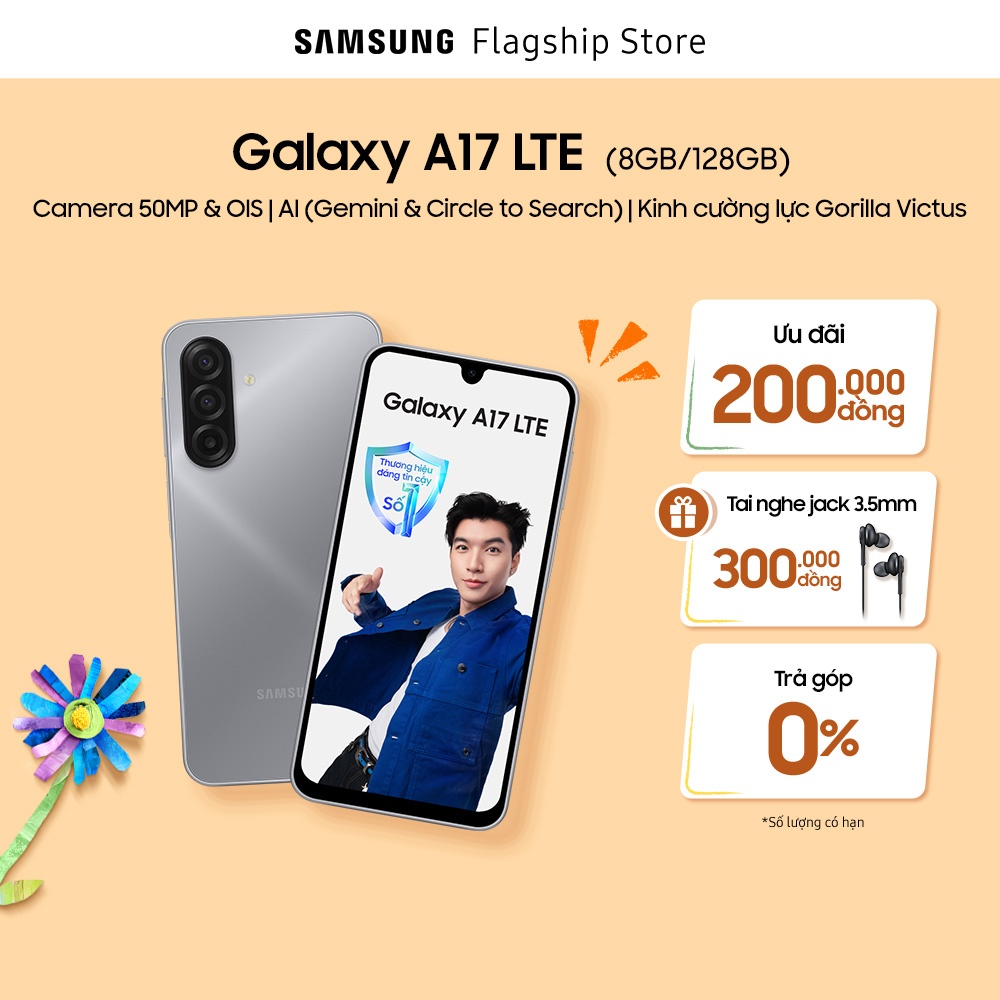 [QUÀ QUẤN KÈM HÀNG] Điện Thoại Samsung Galaxy A17 (8/128GB), Kính Cường Lực Gorilla Victus, Camera 50MP  IOS, AI Gemini