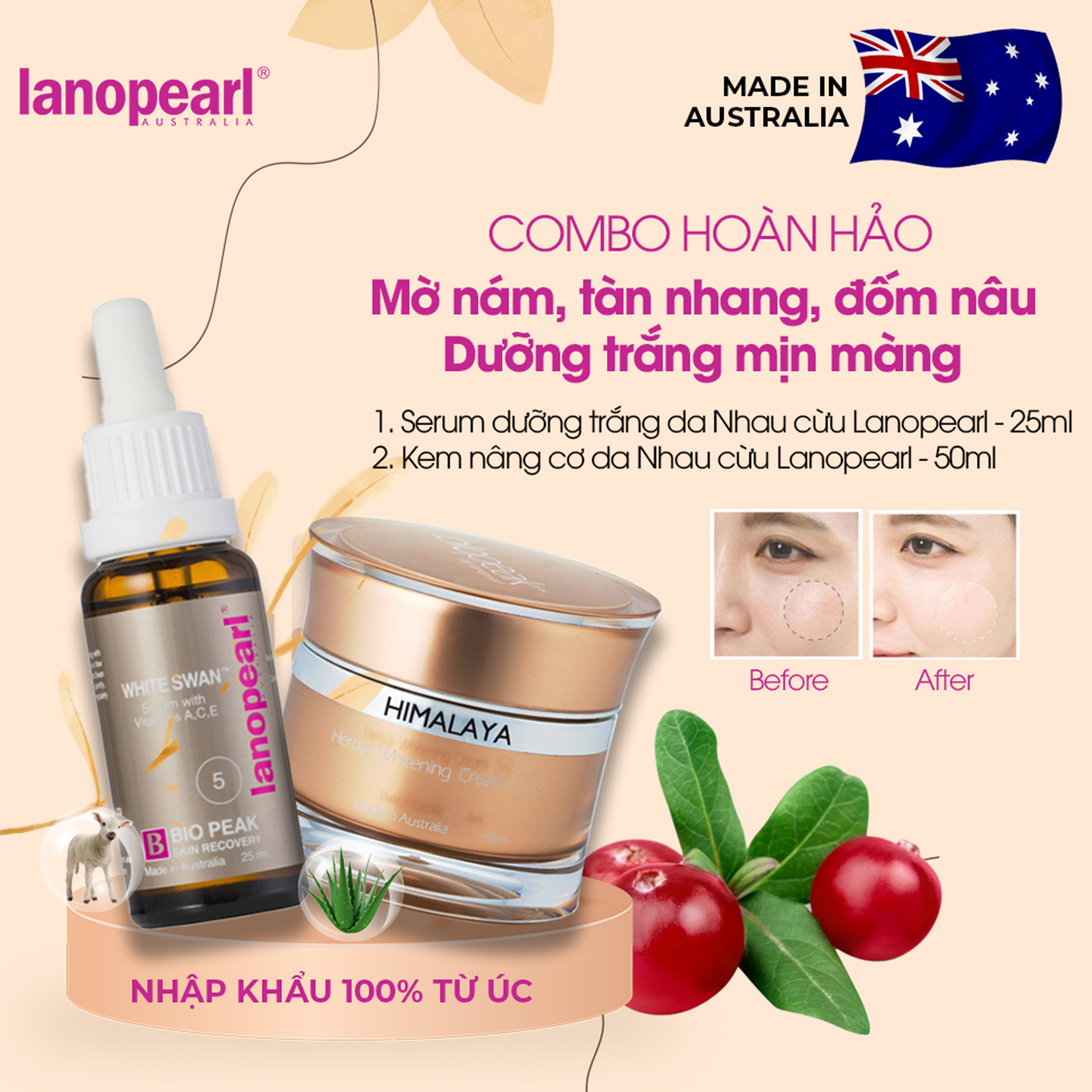 Bộ đôi làm mờ nám, tàn nhang, đốm nâu, dưỡng trắng da Lanopearl