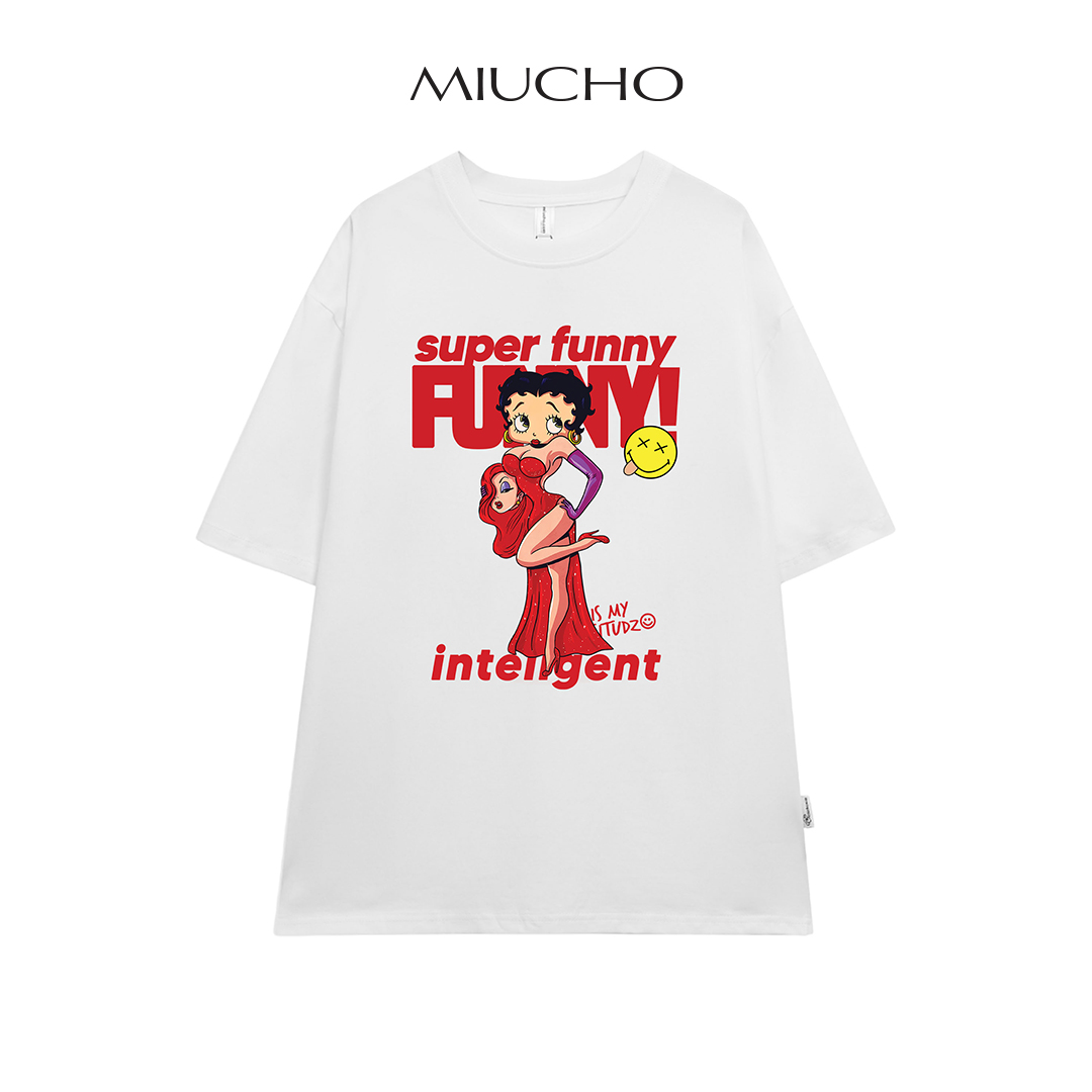 Áo thun nữ form rộng AT313 Miucho cổ tròn chất vải cotton mềm mại in graphic