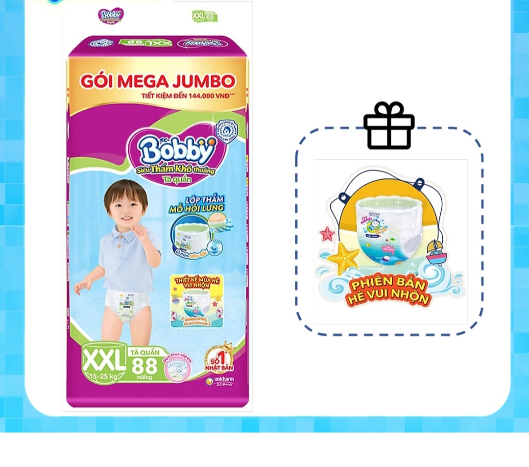 Tã quần Bobby lõi nén thần kì 3mm M120/L104/XL92/XXL84