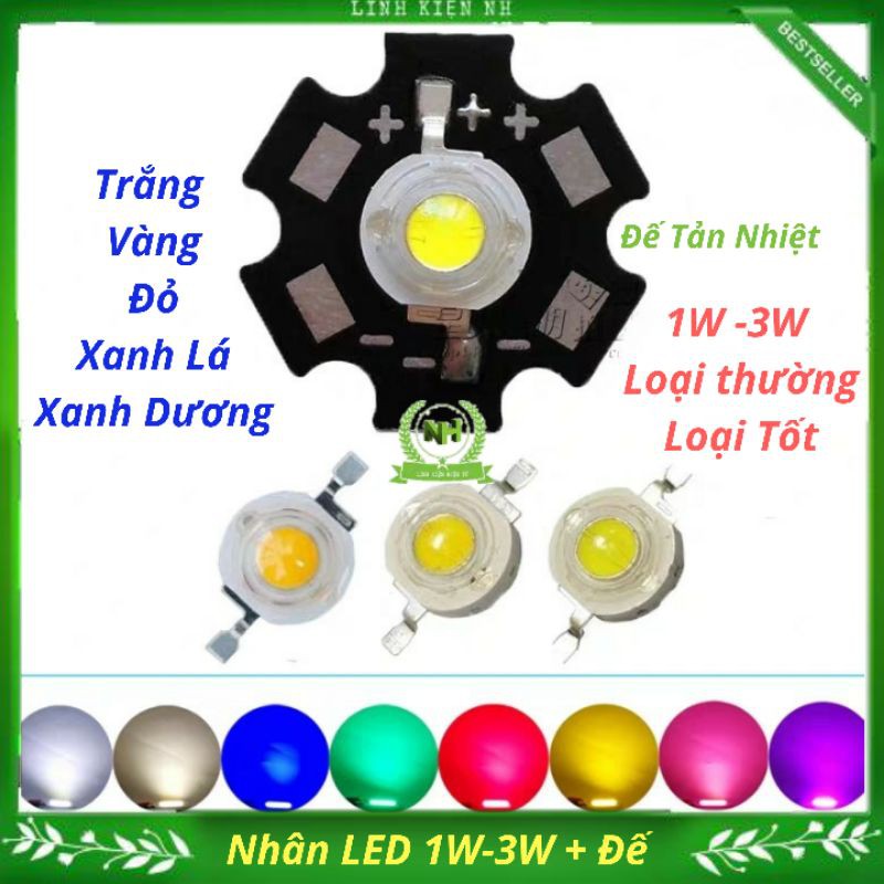 (Set 10C) Nhân LED/ Chip LED 1W/3W 2.4V-4.7V Cùng đế tản nhiệt