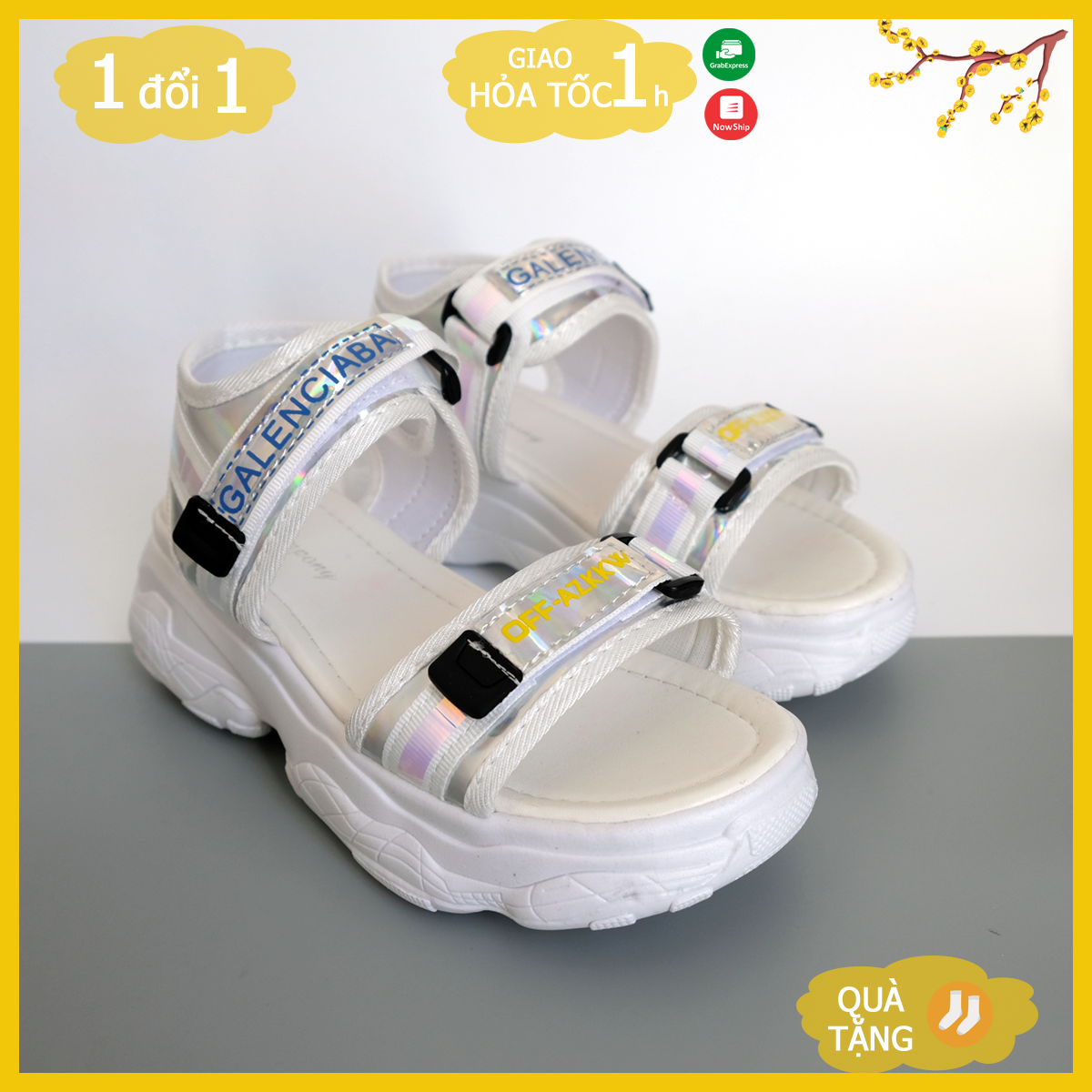 Sandal óng ánh phong cách Hàn Quốc màu trắng, dép quai hậu Hàn Quốc màu trắng dành cho teen girl hàng tết 2021 - May House Shop
