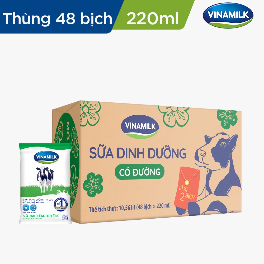 Thùng sữa tươi vinamilk 220ml ít đường