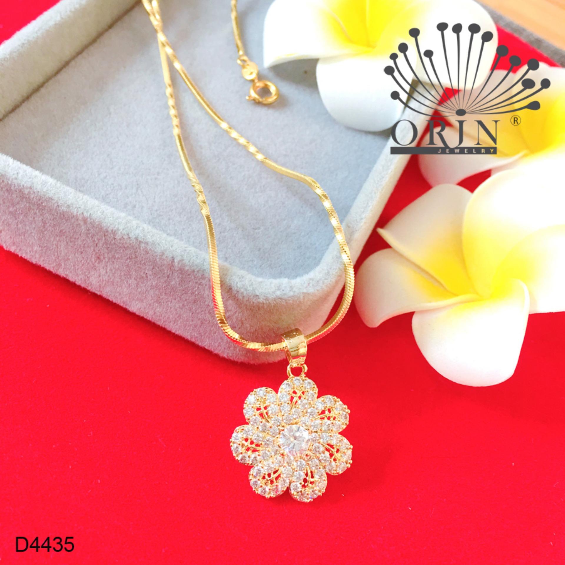 Dây chuyền mạ  dạng mì xoắn mặt hoa nhỏ 7 cánh xoáy nhẹ đính đá thiết kế cao cấp Orin D4435 - Long Tien