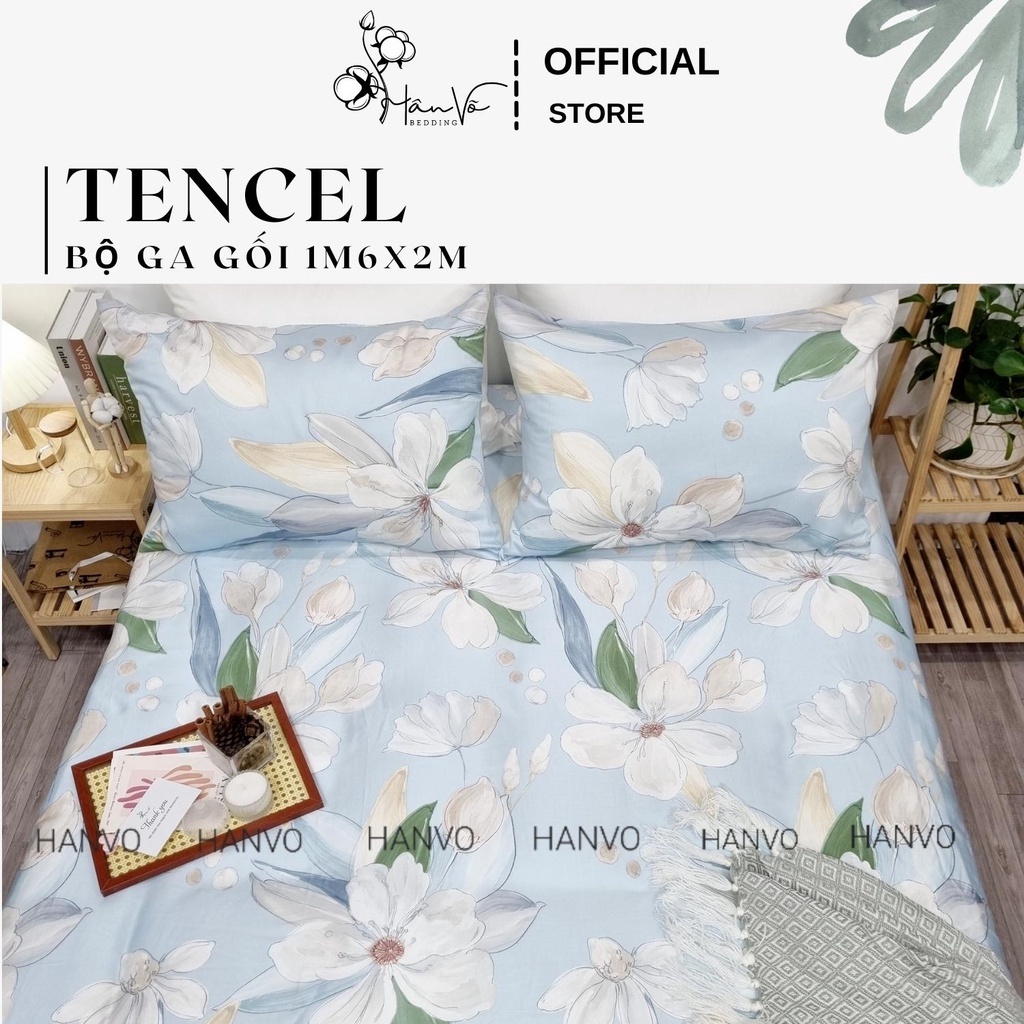 Bộ ga gối LỤA TENCEL nhiều họa tiết Hân Võ cao cấp, chất liệu siêu mát mịn, set drap gối