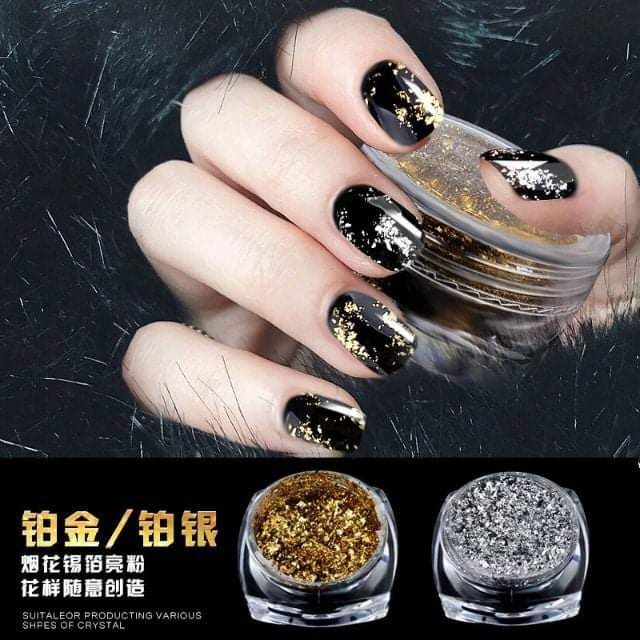 Nhũ cánh nhũ hình vàng bạc giúp trang trí móng Nail