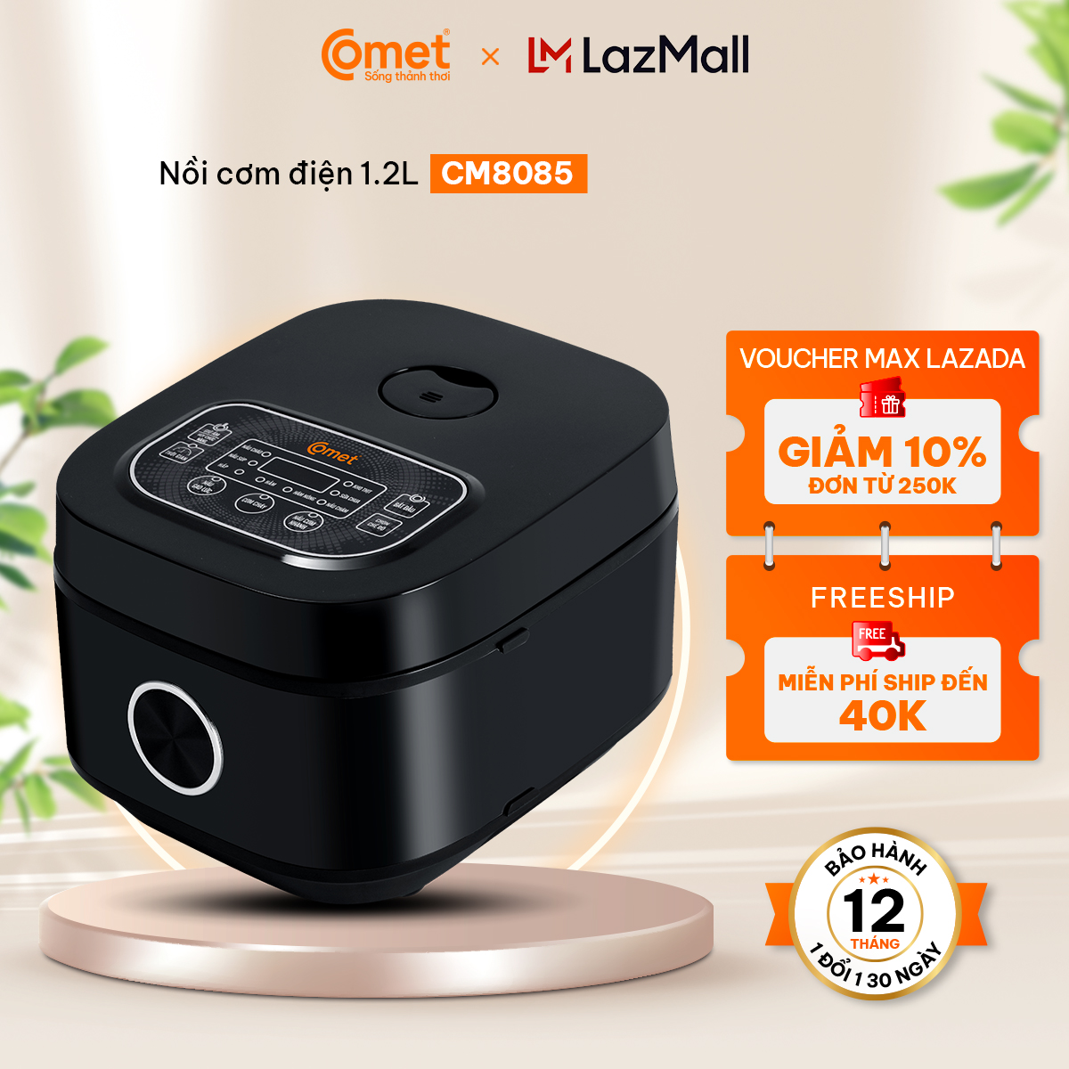  Nồi cơm điện tử COMET 1.2L CM8085 đa năng nấu cơm nấu cháo nấu chậm hầm hấp - BH 12 tháng - Hàng Chính Hãng 