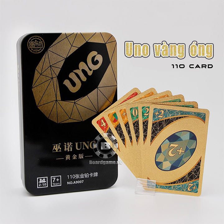 Bài Uno nylon vàng kim không thấm nước kèm hộp sắt