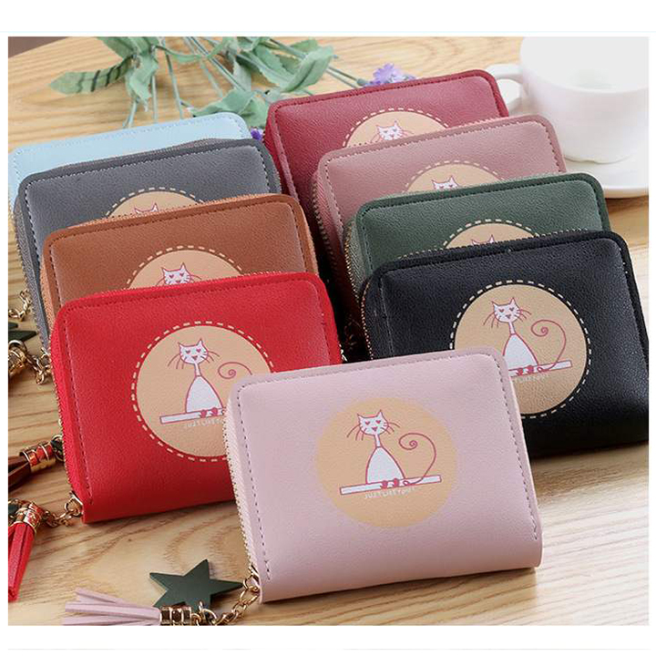 Ví ngắn cầm tay nữ mini đựng tiền đựng thẻ bóp ví nữ da mềm hình mèo ví dễ thương thương siêu xinh VG44