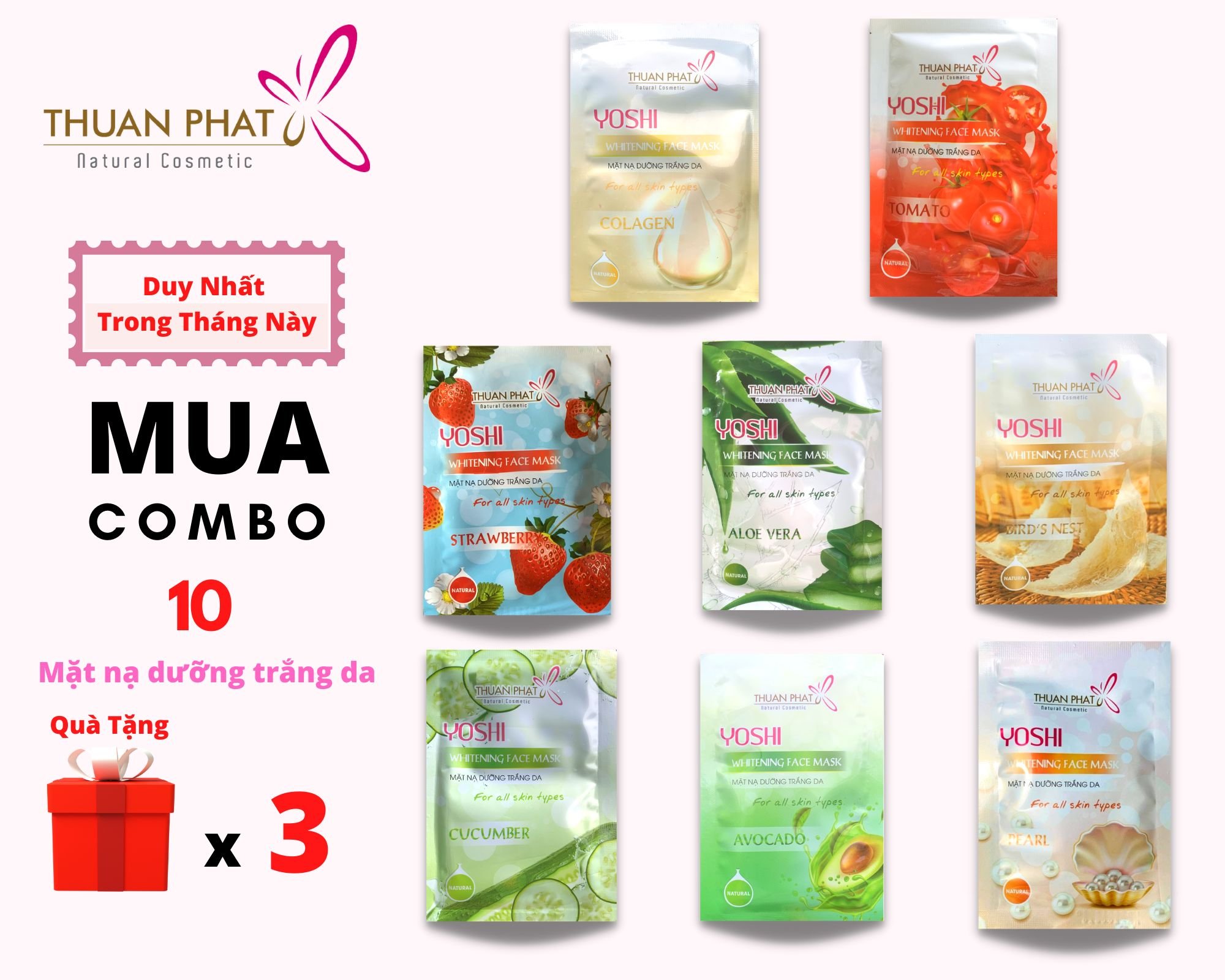( Com bo 10 mặt nạ tặng 3)Mặt nạ cấp ẩm - dưỡng trắng da Thuận Phát YOSHI